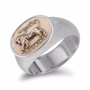 Rafael Jewelry Sterling Silver and 9k Gold Roaring Lion of Judah Seal Ring 