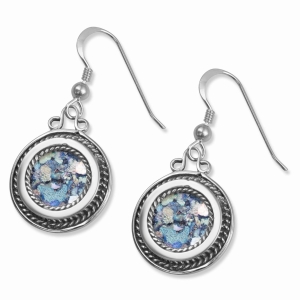 Sterling Silver and Roman Glass Filigree Circular Tiered Earrings