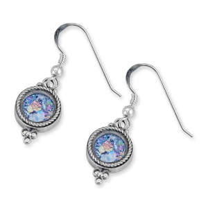 Rafael Jewelry Sterling Silver and Roman Glass Filigree Circle and Flower Earrings 