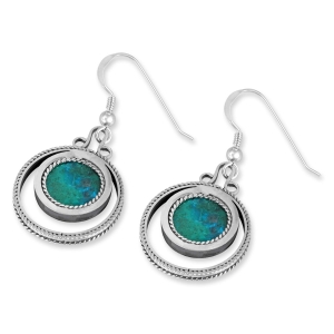 Sterling Silver and Eilat Stone Filigree Circular Halo Earrings