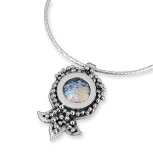 Rafael Jewelry Sterling Silver and Roman Glass Ball Filigree Inverted Pomegranate Necklace 