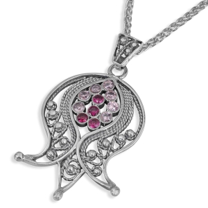 Rafael Jewelry 925 Sterling Silver Pomegranate Necklace with Amethyst & Quartz Stones