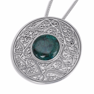 Rafael Jewelry 925 Sterling Silver Circular Filigree Necklace with Eilat Stone