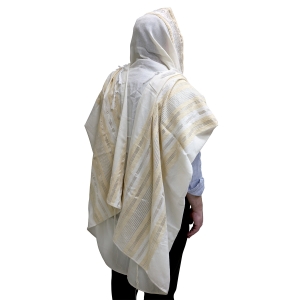 Handwoven Gold Striped Non-Slip Prayer Shawl Set - Rikmat Elimelech