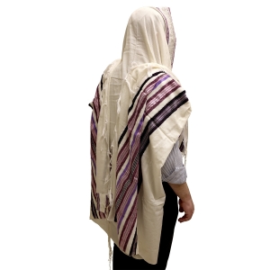 Handwoven Purple Stripes Non-Slip Prayer Shawl Set - Rikmat Elimelech