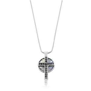 Large Roman Cross Necklace with Round Roman Glass