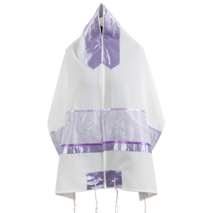 Ronit Gur Women's Off-White and Lilac Floral Prayer Shawl Set