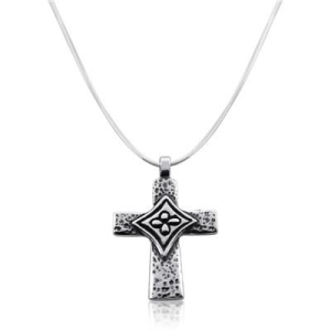 Sterling Silver Roman Cross with Flower Pendant