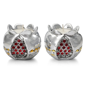 Silver Pomegranate with Jewels and Golden Highlights Candlesticks - Jerusalem