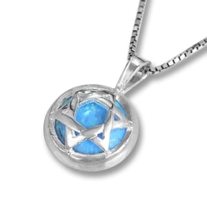 Sterling Silver Star of David Necklace with Opal Dome