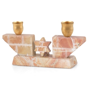 Jerusalem Stone Shabbat Candle Holders with Star of David