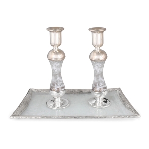Grand Handcrafted Sterling Silver-Plated Glass Sabbath Candlesticks (White)