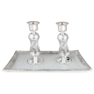 Chic Handcrafted Sterling Silver-Plated Glass Sabbath Candlesticks (White)