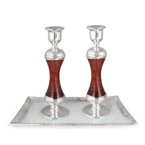 Tall Handcrafted Sterling Silver-Plated Red Glass Sabbath Candlesticks