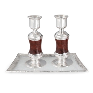 Quaint Handcrafted Red Glass & Sterling Silver Plated Sabbath Candlesticks