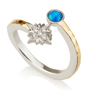 Emuna Studio Sterling Silver and 9K Gold Star of Bethlehem Wraparound Ring with Blue Opal and CZ