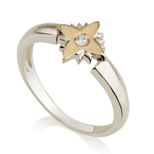 Emuna Studio Sterling Silver and 9K Gold Star of Bethlehem Purity Ring with CZ Center Stone
