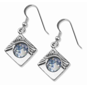 925 Sterling Silver Square Wave Earrings with Roman Glass