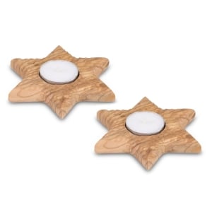 Star of David: Chiseled Olive Wood Tealight Candle Holders