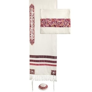 Yair Emanuel Star of David Embroidered Cotton Prayer Shawl - Maroon