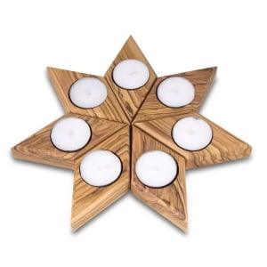 Star: Olive Wood 7 Piece Tealight Candle Holder Set