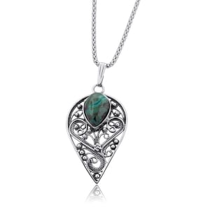 Sterling Silver Double Tear Drop Necklace with Eilat Stone