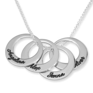 Sterling Silver Hebrew/English Name Rings Necklace (Up to 5 names) with Color Option