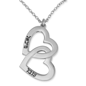 Sterling Silver Interlocked Love Hearts Necklace - Up to 2 Names in English/Hebrew