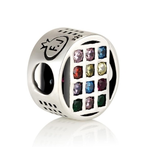 Sterling Silver Priestly Breastplate Bead Charm with Multicolored Zircon Stones