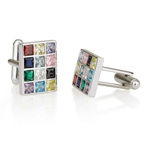 Sterling Silver Priestly Breastplate Cufflinks with Zircon Stones (20 mm)