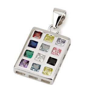Sterling Silver Priestly Breastplate Pendant with Multicolored Zircon Stones