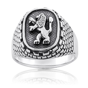 Rafael Jewelry Sterling Silver Ring with Lion of Judah and Western Wall Bricks