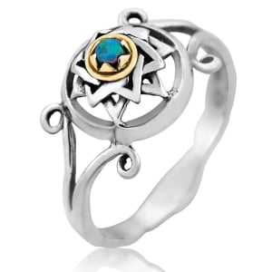 Sterling Silver Star of David Ring With Opal