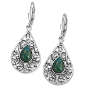 Rafael Jewelry Sterling Silver Teardrop Earrings with Eilat Stone