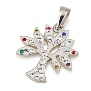 Sterling Silver Tree of Life Pendant with Crystal Stones (Choice of Colors)