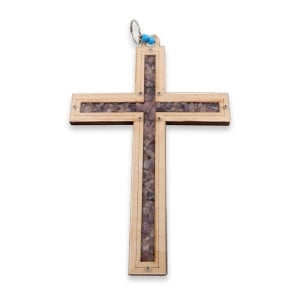 Wooden Cross Wall Hanging with Natural Stones from the Holy Land