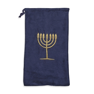 Stylish Embroidered Velvet Shofar Bag With Menorah Design