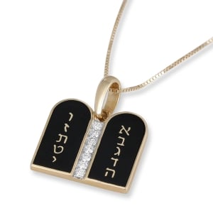 14K Gold and Black Enamel Ten Commandments Diamonds Necklace 
