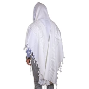 Talitnia Hermonit Traditional Wool Non-Slip Tallit Prayer Shawl (White and Silver)