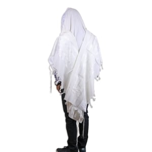 Talitnia Gilboa Pure Wool Traditional Non-Slip Tallit Prayer Shawl (White)