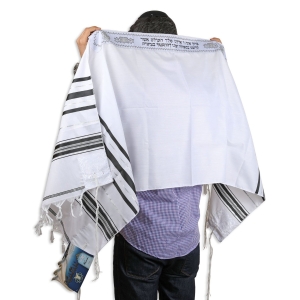 Talitnia Acrylic Wool Traditional Tallit Prayer Shawl (Black and Silver Stripes)