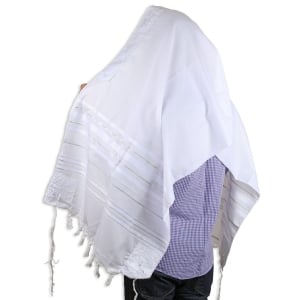 Talitnia Acrylic Wool Traditional Tallit Prayer Shawl (White and Silver Stripes)
