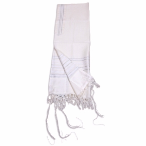 Talitnia Carmel Wool Tallit Prayer Shawl (White and Silver)