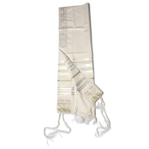 Traditional Pure Wool Tallit Prayer Shawl (White and Gold Stripes)