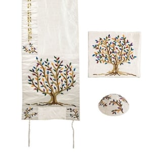 Tree of Life: Yair Emanuel Embroidered Poly Silk Prayer Shawl for Women