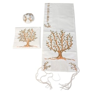  Yair Emanuel Women's Embroidered Tree of Life Poly Silk Prayer Shawl (Brown)