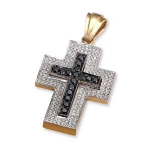 14K Gold Black & White Diamond Pavé Framed Roman Cross Pendant with 168 Diamonds