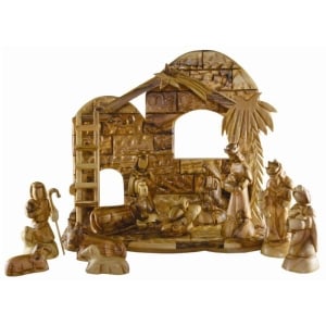 Olive Wood Hand-Carved 12 Piece Nativity Scene Set