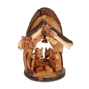 Olive Wood Hand-Carved 3-Dimensional Nativity Scene