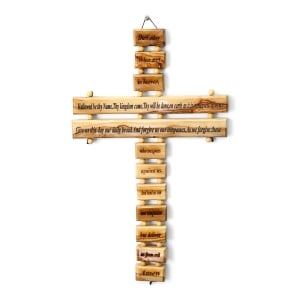 Olive Wood Roman Cross Wall Hanging with the Lord's Prayer